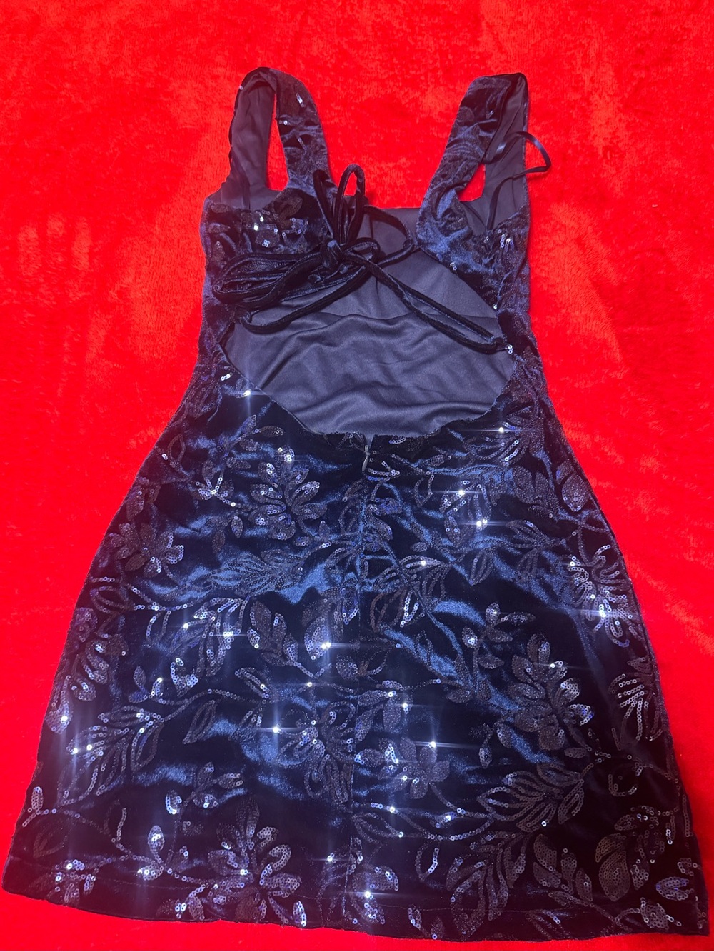 Blue Sequin Floral Dress